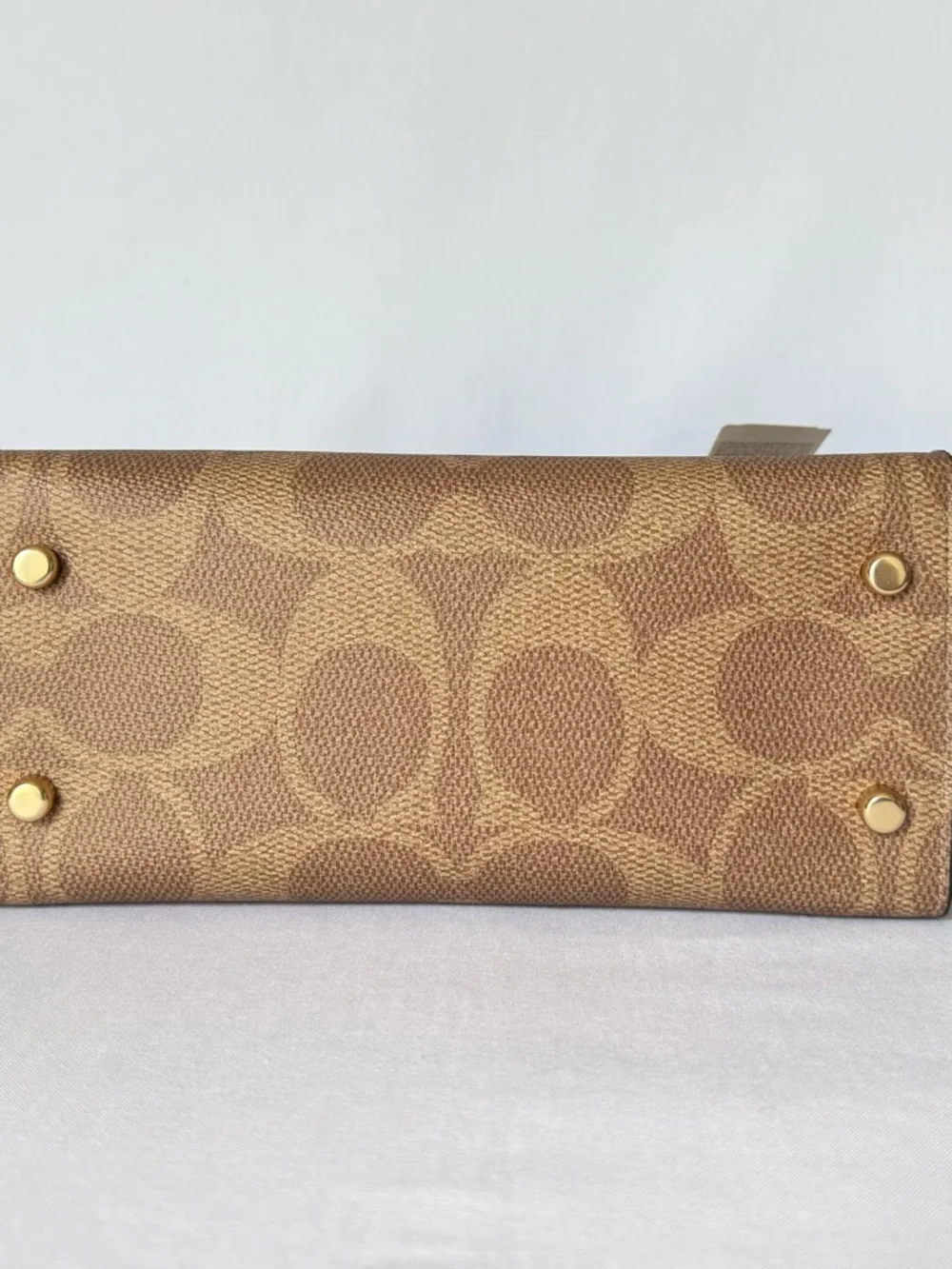 NWT Coach Maggie Small Tote Signature Tan/deep blue Gold hardware crossbody - Picture 5 of 10